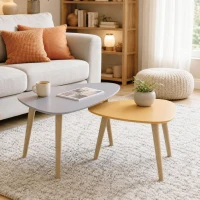 HOMCOM Lote de 2 Mesas de Centro Anidadas de Diseño Escandinavo con Patas de Madera y Tablero de Madera Gris y Amarillo(m-6)