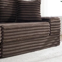Convertible Sofa Bed with High Backrest and Extra Pillow, Ribbed Corduroy Couch with Dual Side Pockets, 107.5L x 38.5W x 34H cm, Coffee(m-11)