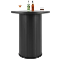 Round Bar Table with Metal Handles and Vertical-Slat Reinforced Body, Integrated Cabinet with Sliding Door, 60L x 60W x 91.5H cm, Black(m-9)
