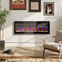 HOMCOM Chimenea Eléctrica Pared Empotrable Ultrafina con Llama 3D Brillo/Velocidad Ajustable y 12 Colores Guijarros 900/1800W(m-10)