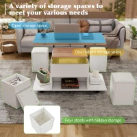 Lift-Top Coffee Table with Hydraulic Lift, Stylish Side Table with 2 Open Shelves, 100L x 50W x 48H cm, Natural+White(m-5)