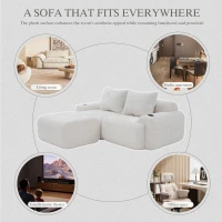 Modular 2-Seater Sofa with Foam-Filled Plush Seats, Beige Corduroy Couch with Built-In Cup Holder, 200L x 174W x 80H cm, Beige(m-8)