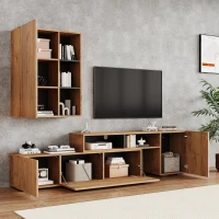Sleek TV Wall Unit Set with Flexible Length Up to 265 cm, Freestanding Display Cabinet Set with Adjustable Sections, 265L x 35W x 53.5H cm, Wood(m-8)