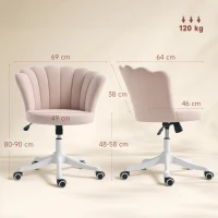 HOMCOM Scaun de birou din catifea, scaun pentru coafor cu spătar în formă de petală, înălțime reglabilă, 69 x 64 x 80-90 cm, roz(m-3)