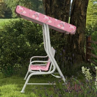AIYAPLAY 2-Sitzer Kinder Hollywoodschaukel mit verstellbarem Sonnendach, Sicherheitsgurt, für 3-6 Jahre Kinder bis 60 kg Rosa(m-9)