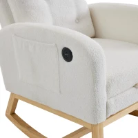 ModernLuxe Rocking Chair with Boucle Fabric Upholstery, Nursing Armchair with Side Pocket, 66.5L x 121.5W x 102H cm, White(m-13)