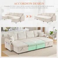 Contemporary 4-Seater Sofa with 2 Chaise Longues, Ribbed Corduroy Couch with Built-In Cup Holders, 272L x 136W x 86H cm, Beige(m-5)