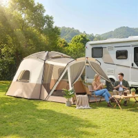 Outsunny Cabin Tent Waterproof Camping Tent with Two Room for 4 Person Brown(m-14)