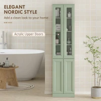 HOMCOM Meuble de Salle de Bain 6 niveaux, Meuble de Rangement avec 4 Portes à Fermeture Douce et Étagères Réglables, Vert(m-8)