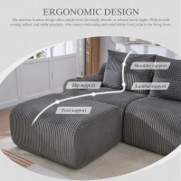 Modular 2-Seater Sofa with Foam-Filled Plush Seats, Dark Grey Corduroy Couch with Built-In Cup Holder, 200L x 174W x 80H cm, Dark Gray(m-4)