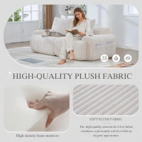 Modular 2-Seater Sofa with Built-In Cup Holder and Side Storage Pocket, Ribbed Corduroy Couch with High-Density Foam, 200L x 99W x 80H cm, Beige(m-6)