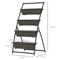 Outsunny Étagère à Fleurs en Acier 4 Niveaux, Support de Plantes Vertical avec 4 Bacs et Trous de Drainage, 76x79x162cm, Marron(m-3)