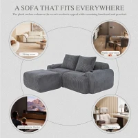 Modular 2-Seater Sofa with Foam-Filled Plush Seats, Dark Grey Corduroy Couch with Built-In Cup Holder, 200L x 174W x 80H cm, Dark Gray(m-8)