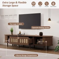 Modern TV Stand with 2 Rattan-Effect Drawers, Durable Media Unit with Large Storage, 180L x 40W x 40H cm, Walnut(m-6)