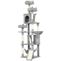 PawHut Kratzbaum 192 cm Katzenturm mit Höhle, Sisalstämme, große Plattform, Hängematten Rampe für 2-3 Katzen unter 5 kg(m-11)