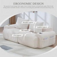 Modular 2-Seater Sofa with Built-In Cup Holder and Side Storage Pocket, Ribbed Corduroy Couch with High-Density Foam, 200L x 99W x 80H cm, Beige(m-4)
