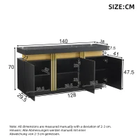 Modern Sideboard with Faux Marble Top and Anti-Tip Fixings, Luxury Storage Unit with Adjustable Shelves, 140L x 38W x 70H cm, Black(m-3)
