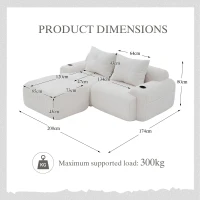 Modular 2-Seater Sofa with Foam-Filled Plush Seats, Beige Corduroy Couch with Built-In Cup Holder, 200L x 174W x 80H cm, Beige(m-3)