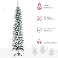 HOMCOM Künstlicher Weihnachtsbaum, schneebedeckt, schmales Design, feuerfest, 180 cm, Grün/Weiß(m-4)