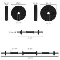 SPORTNOW 2-in-1 Hantel-Set, Lang- & Kurzhantel, 15 kg, rutschfest, bodenschonend, Schwarz/Grün(m-3)