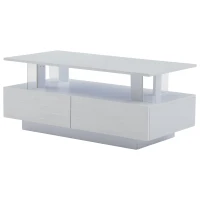 Sleek LED Coffee Table with App-Controlled Lighting, Stylish Center Table with Open Storage Shelf, 100L x 50W x 42.5H cm, White(m-15)