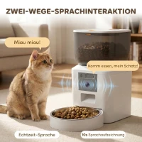 PawHut Futterautomat Katze mit Kamera, 2,4 GHz WLAN, App-Steuerung, 4L Futterautomat für 1–10 Mahlzeiten, 2-Wege-Audio(m-7)
