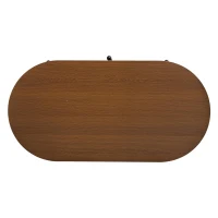 Oval Coffee Table with Sliding Roll-Top Doors, Sturdy Center Table with Two Drawers, 100L X 50W X 36H cm, Walnut(m-12)