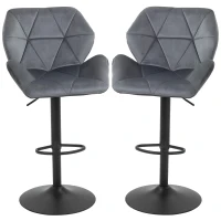 HOMCOM Barkrukken 2-delige set, gestoffeerde barkruk met metalen frame, rugleuning, fluweelachtige look, in hoogte verstelbaar, 360° draaibaar(m-10)