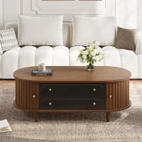 Living Room Coffee Table with 2 Drawers and Roll-Up Door, Minimalist Center Table with 4 Support Legs, 100L x 50W x 36H cm, Walnut(m-7)