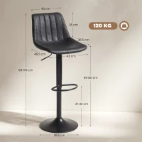 HOMCOM 2er-Set Barhocker im Retrodesign, inkl. Fußstütze, höhenverstellbar, Gaslift, Schwarz(m-3)
