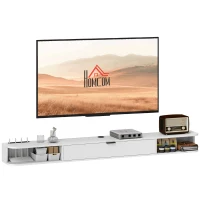 HOMCOM Wand-TV-Möbel, TV-Bank für Fernseher bis 190,5 cm, Klappschublade, 2 Regale, 180x24x16cm, Weiß(m-8)