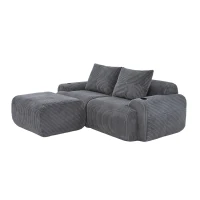 Modular 2-Seater Sofa with Foam-Filled Plush Seats, Dark Grey Corduroy Couch with Built-In Cup Holder, 200L x 174W x 80H cm, Dark Gray(m-11)