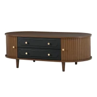 Living Room Coffee Table with 2 Drawers and Roll-Up Door, Minimalist Center Table with 4 Support Legs, 100L x 50W x 36H cm, Walnut(m-15)