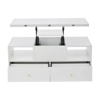 Extendable Lift-Top Coffee Table with Two Lift-Up Tabletops and Castors, Space-Saving Dining Table with four drawers, 100L x 50W x 47.5H cm, White(m-15)