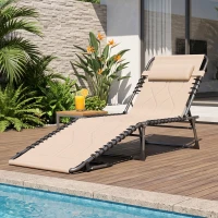 Outsunny Sonnenliege, Faltbare Gartenliege, Klappliege mit Kissen, 5-stufige Rückenlehne, Oxfordstoff, 188 x 57 x 30 cm, Beige(m-10)