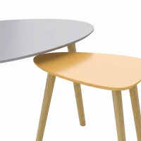 HOMCOM Lote de 2 Mesas de Centro Anidadas de Diseño Escandinavo con Patas de Madera y Tablero de Madera Gris y Amarillo(m-8)