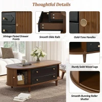 Living Room Coffee Table with 2 Drawers and Roll-Up Door, Minimalist Center Table with 4 Support Legs, 100L x 50W x 36H cm, Walnut(m-6)