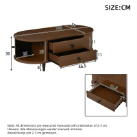 Oval Coffee Table with Sliding Roll-Top Doors, Sturdy Center Table with Two Drawers, 100L X 50W X 36H cm, Walnut(m-3)