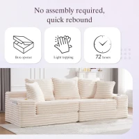 Convertible Sofa Bed with High Backrest and Extra Pillow, Ribbed Corduroy Couch with Dual Side Pockets, 107.5L x 38.5W x 34H cm, Beige(m-8)