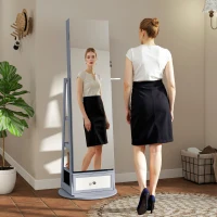 HOMCOM Espejo Joyero con Luces LED Armario Joyero con Espejo Entero Giratorio de 360° Cajón Cerradura Gris Claro(m-10)