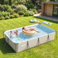 Outsunny Piscine Tubulaire Rectangulaire Piscine Hors Sol Nouvelle Structure Stable Antirouille 394,5x208,3x80,5cm Gris(m-8)