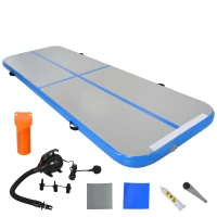 HOMCOM 3(M) Inflatable Tumbling Mat Gymnastic Mat For Exercise Fitness Yoga Home Outdoor Training Use With / Electric Air Pump | Handle Bag - Blue(m-1)