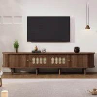 Modern TV Stand with 2 Rattan-Effect Drawers, Durable Media Unit with Large Storage, 180L x 40W x 40H cm, Walnut(m-1)