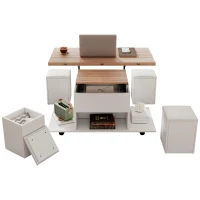 Lift-Top Coffee Table with Hydraulic Lift, Stylish Side Table with 2 Open Shelves, 100L x 50W x 48H cm, Natural+White(m-14)