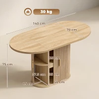 HOMCOM Masă de Dining Ovală pentru 6 Persoane cu Blat Gros Uși Culisante Tip Persiană 6 Compartimente Stejar(m-3)