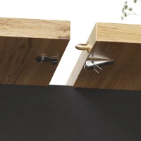 Telescopic Dining Table with Double-Sided Extension System, Modern Extension Table with Height-Adjustable Shelves, 140L x 80W x 75H cm, Black+Natural(m-9)