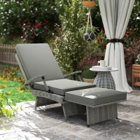 Outsunny 80° Reclining Rattan Lounger - Grey(m-10)