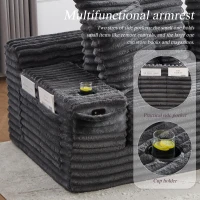 Convertible Sofa Bed with High Backrest and Extra Pillow, Ribbed Corduroy Couch with Dual Side Pockets, 107.5L x 38.5W x 34H cm, Dark Gray(m-6)