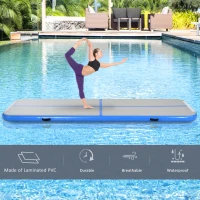 HOMCOM 3(M) Inflatable Tumbling Mat Gymnastic Mat For Exercise Fitness Yoga Home Outdoor Training Use With / Electric Air Pump | Handle Bag - Blue(m-7)