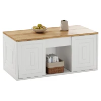 Height-Adjustable Coffee Table with Hydraulic Lift and Divided Shelves, Minimalist Center Table with Rounded Corners, 95L x 46W x 45H cm, White(m-2)